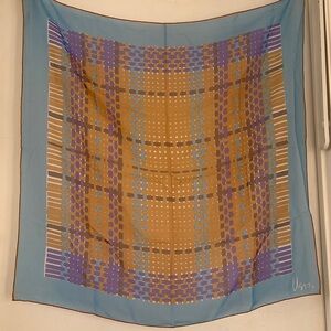 Vintage Vera Neumann Sheer Silk Vinal Scarf  Blue Geometric Vinal Signed